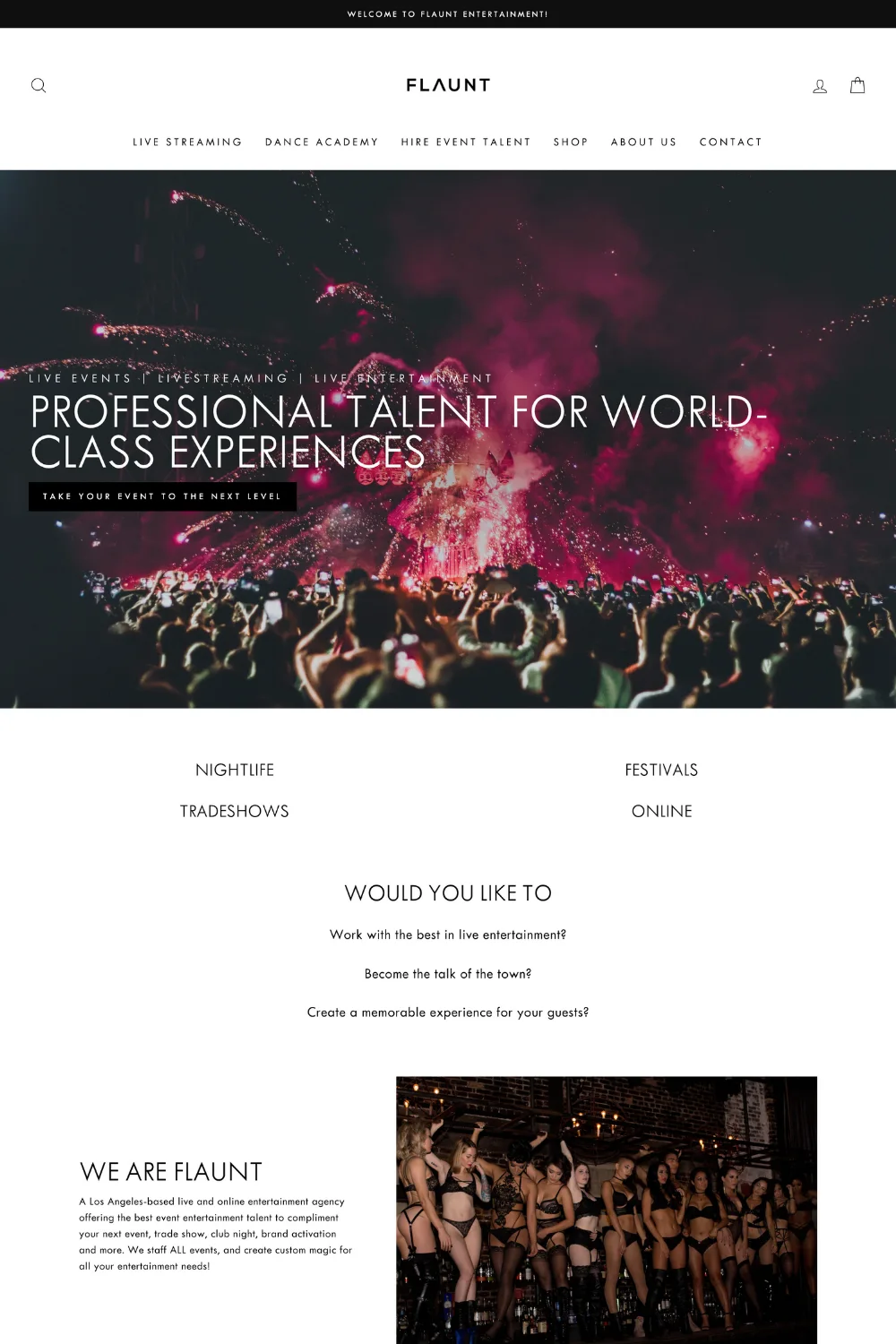 flauntentertainment.com website home page